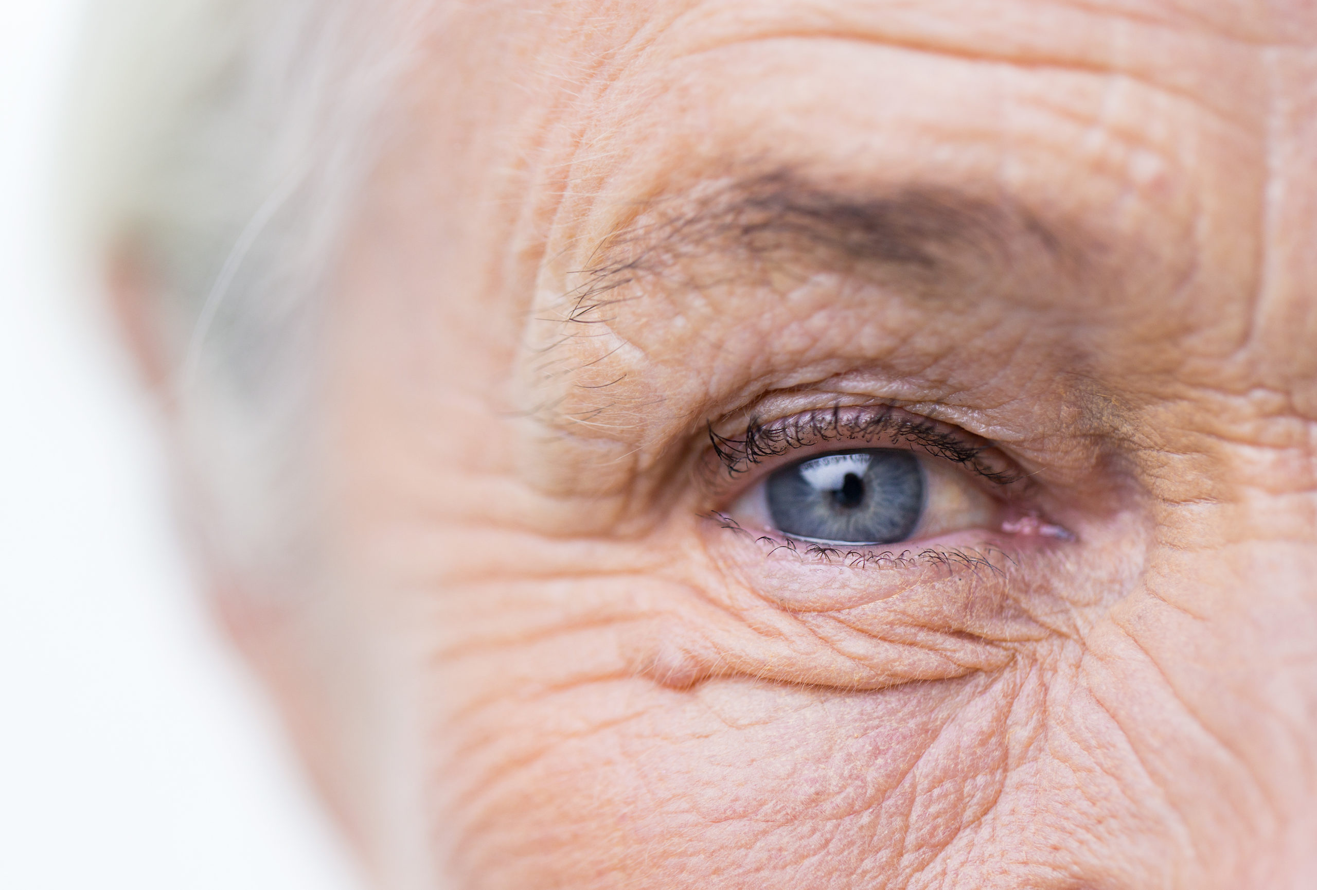 close up of senior woman face and eye